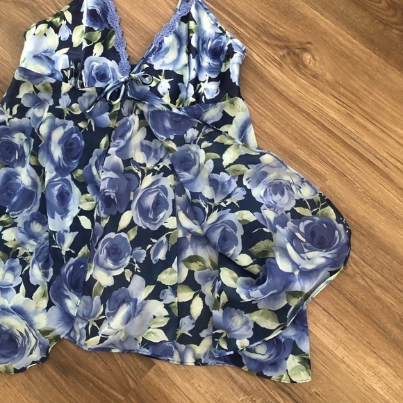 Secret Treasures Blue Green Floral Print Intimate Slip Cami Women Medium - Picture 2 of 6